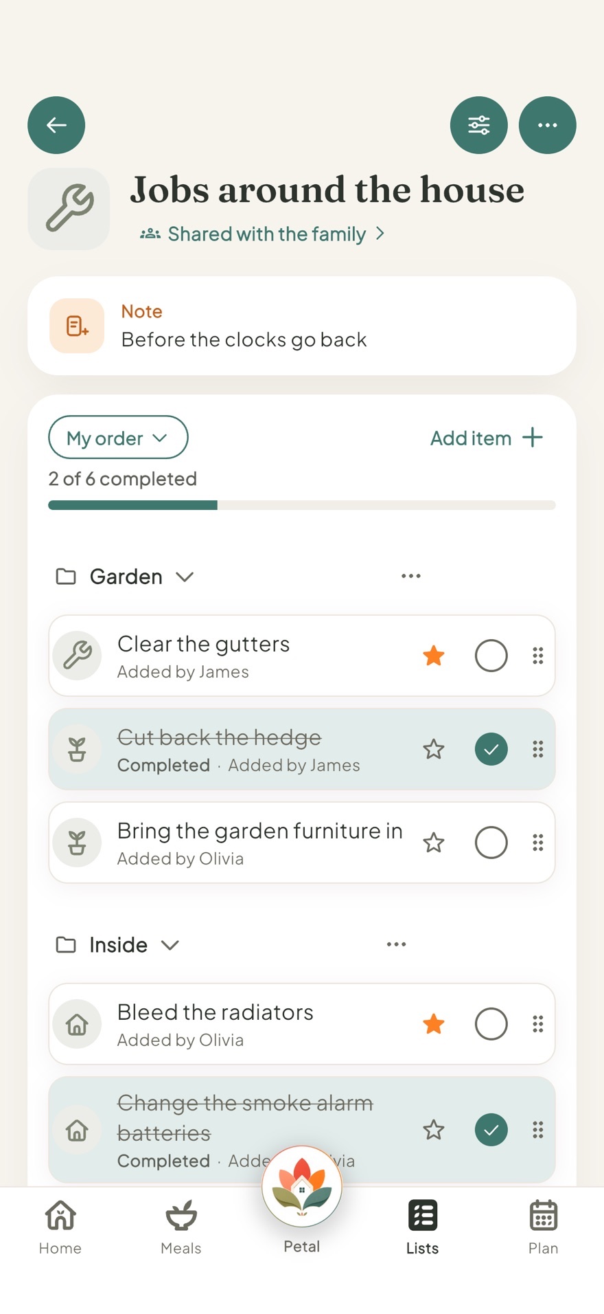 A list of jobs around the house