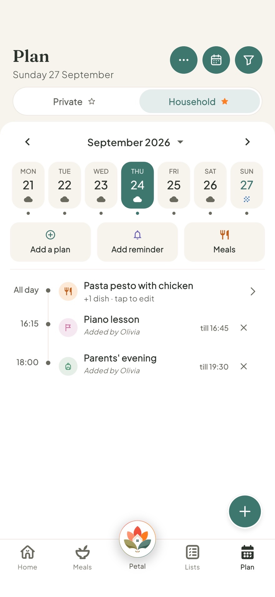 A week of family plans in Petal Home