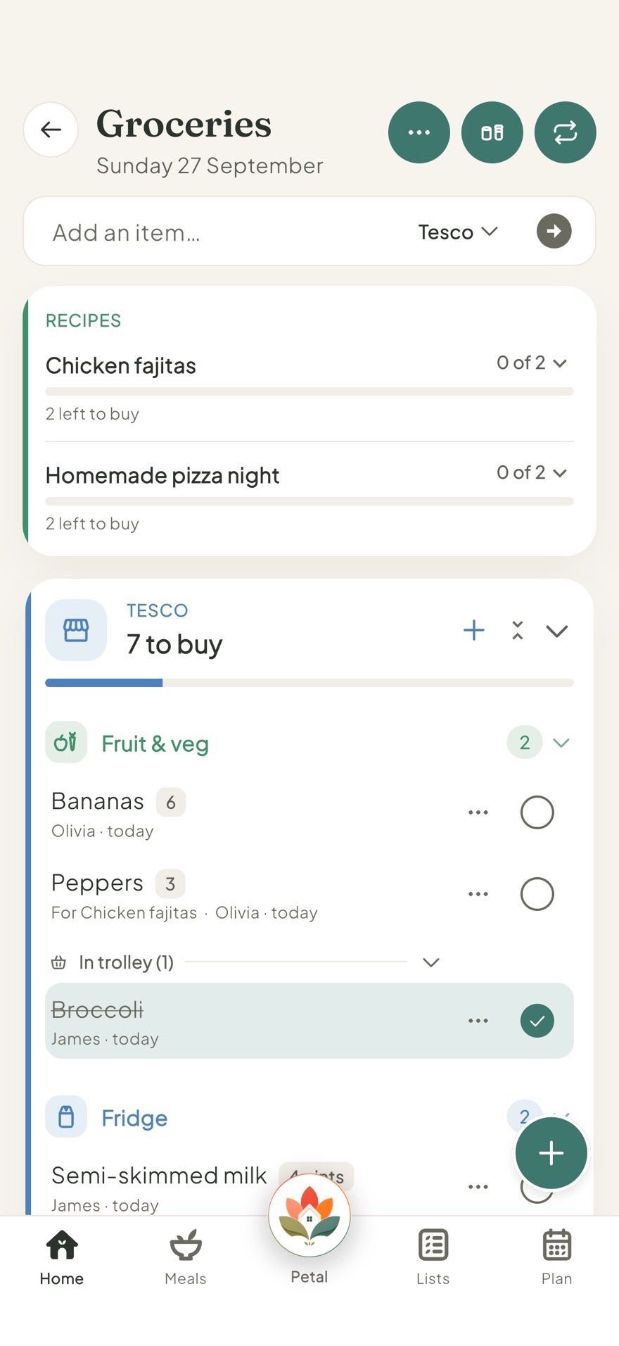 Groceries in Petal Home, sorted by shop